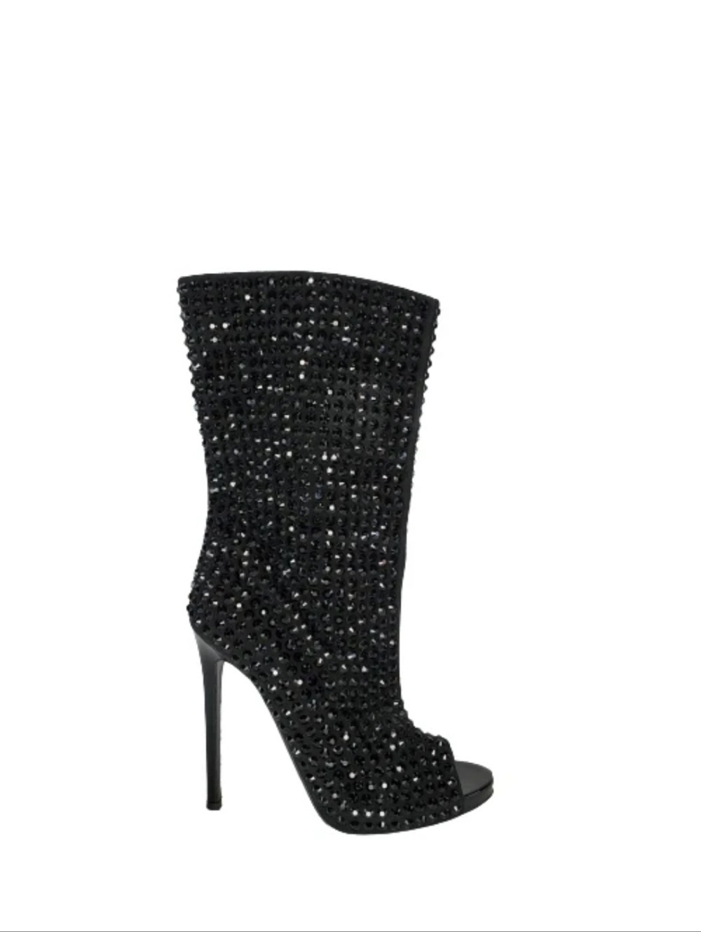 Philipp Plein Studded Spiked Peep Toe Mid Calf Stiletto Boots